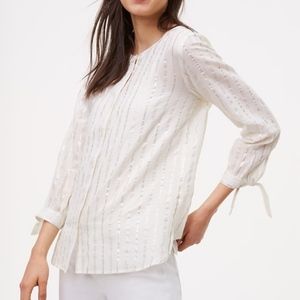 Loft NWT Shimmer Stripe TieCuff Softened Shirt XXS